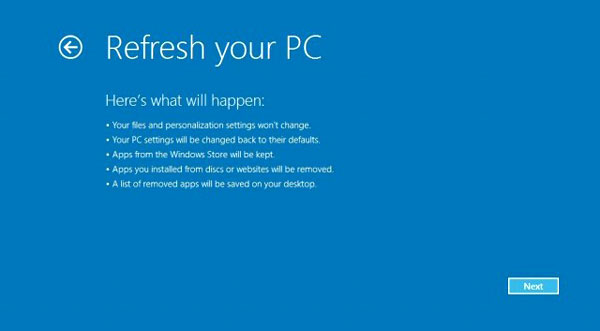 Windows 8 to include built - in Refresh