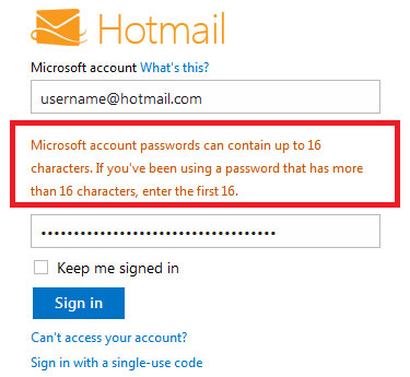 Microsoft Password - 16 symbols maximum
